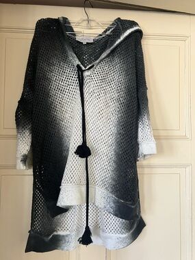 Zoe Couture Mesh Hooded Poncho Sweater - XS